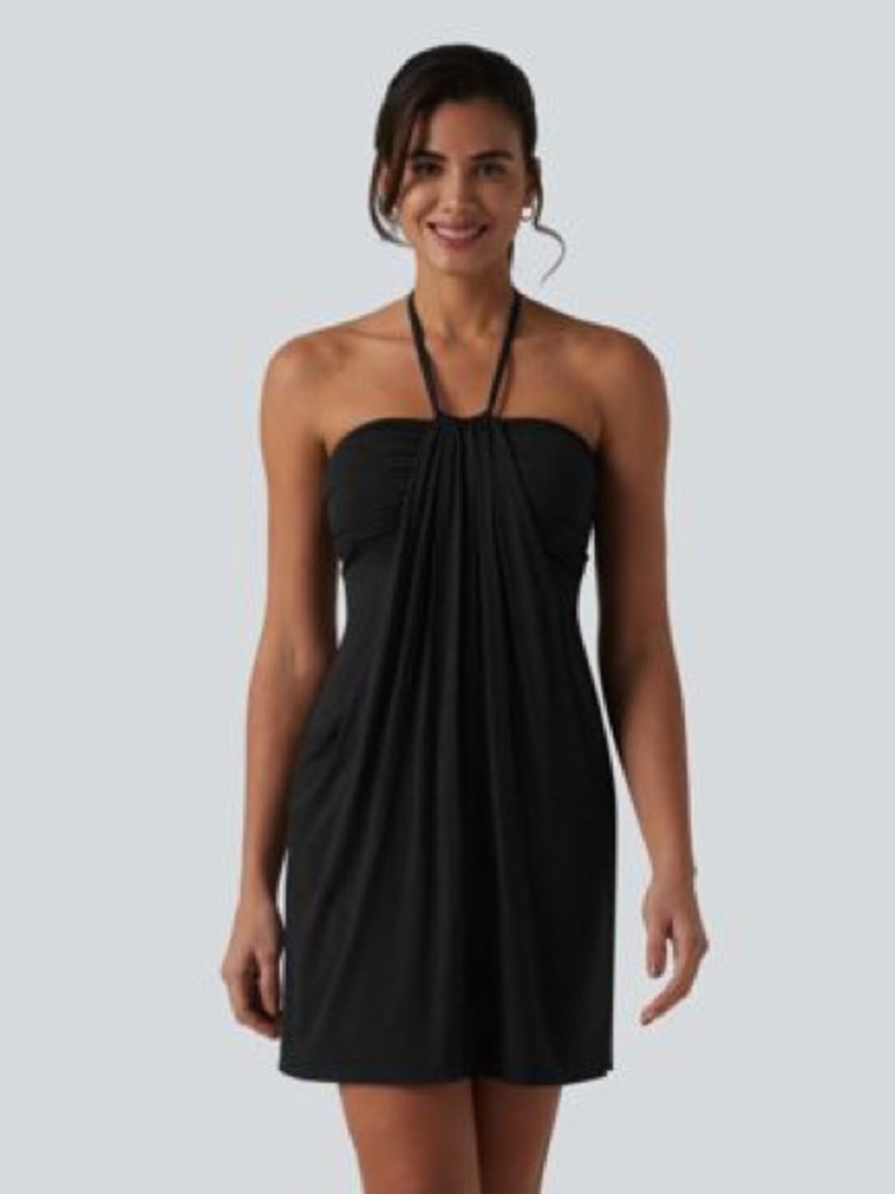 HALARA Halter Tie Back Mini Dress with Pockets NWOT Small Black
